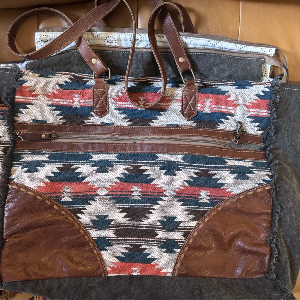 Myra Bag Brown and Multicolor Aztec Tote